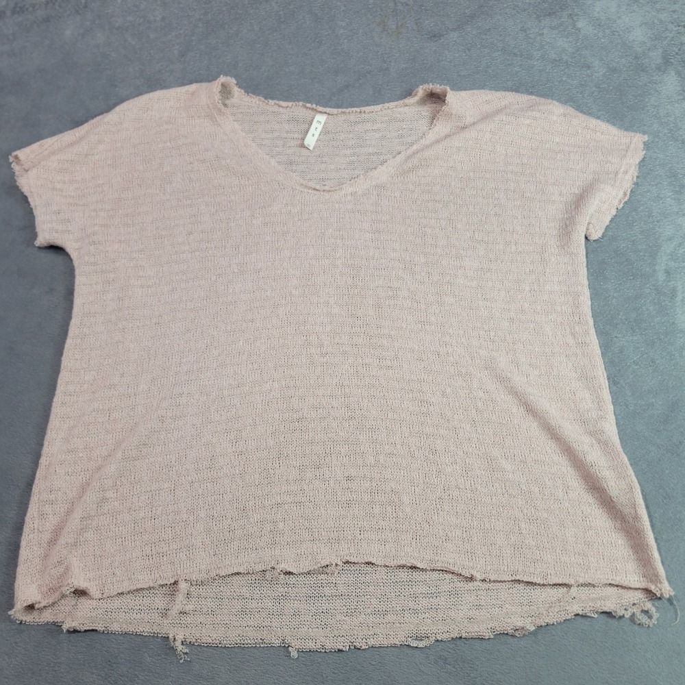 MST Knit Top Women L Pink T8519 Short Sleeve‎ V-Neck Raw Hem Lightweight Boho